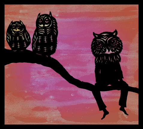 Owls in a Clique for Illustration Friday