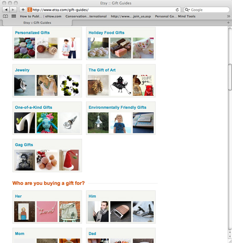 Screenshot of Etsy's Holiday Gift Guides - I'm in "The Gift of Art"