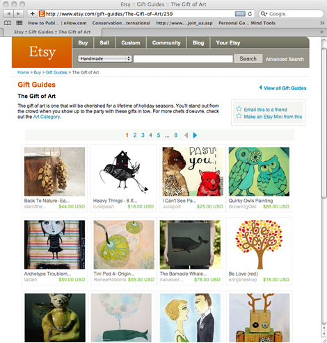 Screenshot of Etsy's Holiday Art Gift Guide