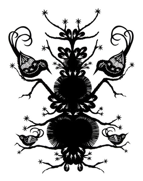 Ink blot inspired bird paper cutting