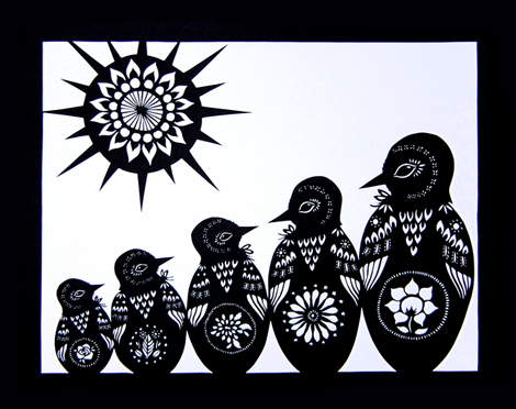 Nesting Birds - Cut Paper Art