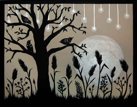 Autumn Moonrise - Cut Paper Art